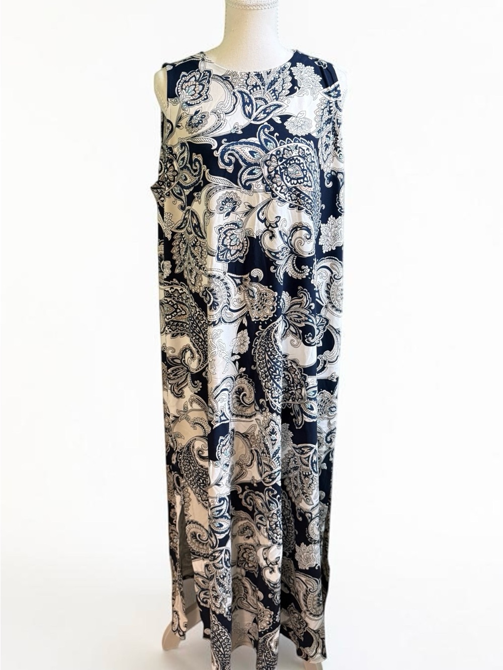 J. Jill Wearever Navy and White Paisley Maxi Dress L NWT